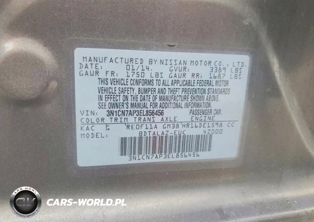 2014 Nissan Versa 1.6 S Plus VIN:3N1CN7AP3EL856456 - 13