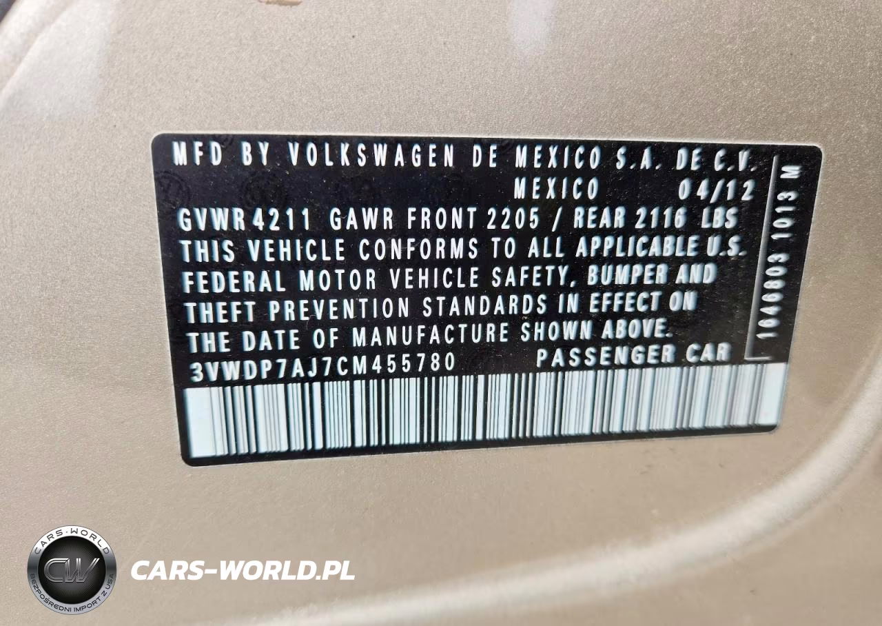 2012 Volkswagen Jetta Se VIN:3VWDP7AJ7CM455780 - 12