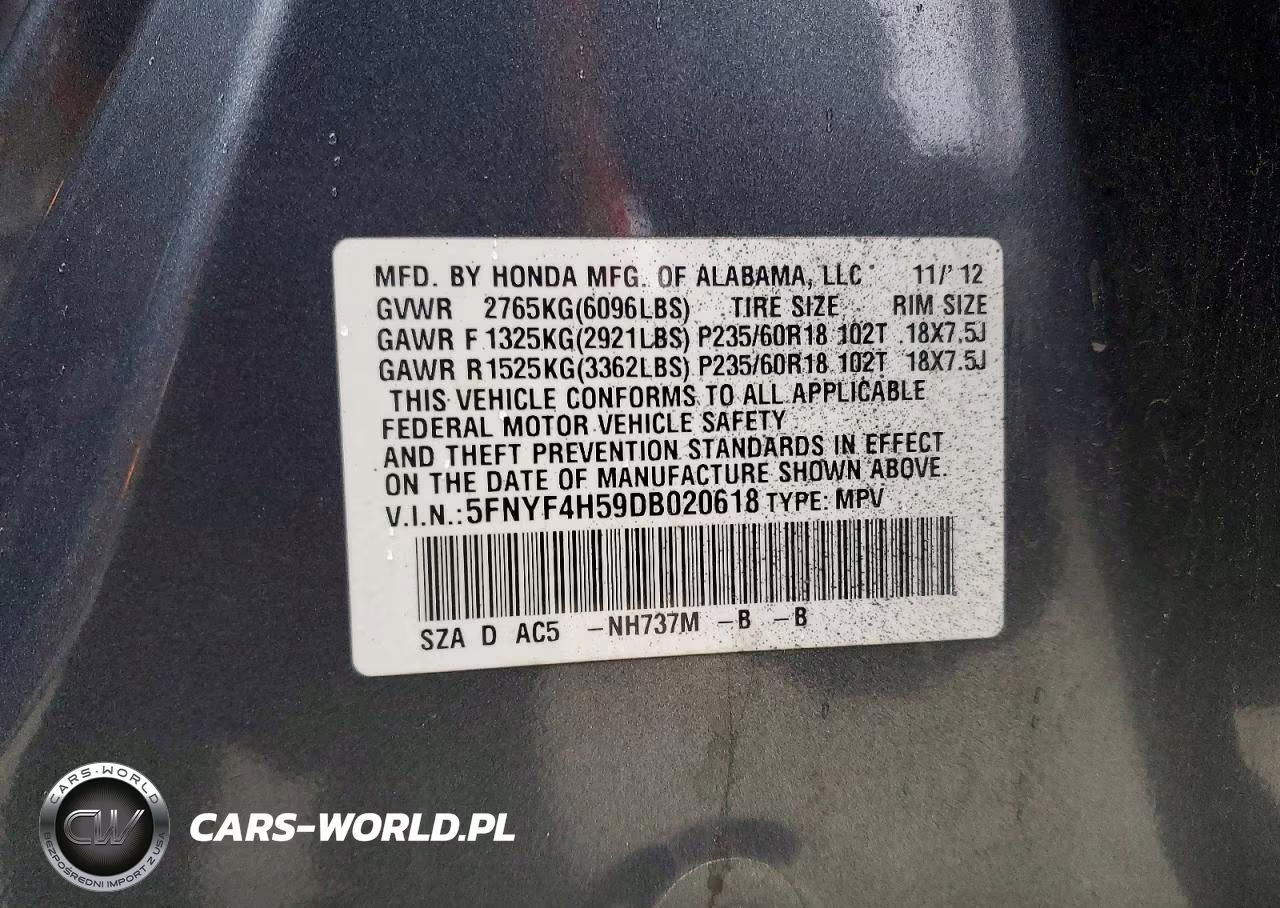 2013 Honda Pilot Exl VIN:5FNYF4H59DB020618 - 13