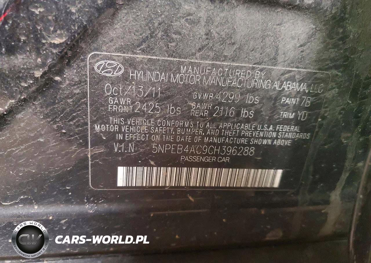 2012 Hyundai Sonata Gls VIN:5NPEB4AC9CH396288 - 13