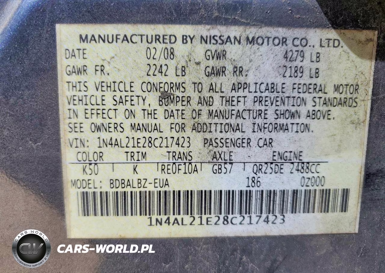 2008 Nissan Altima 2.5 VIN:1N4AL21E28C217423 - 13