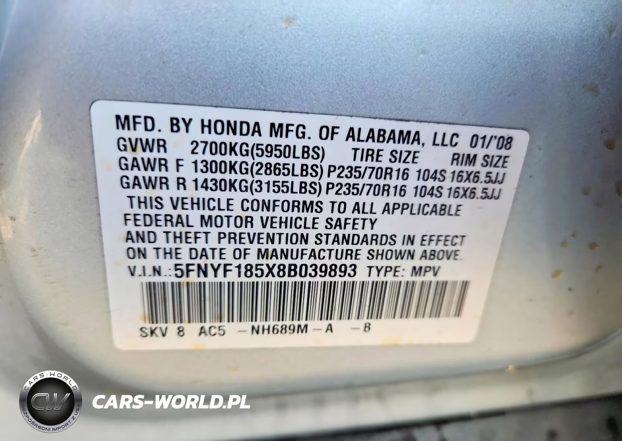 2008 Honda Pilot Exl VIN:5FNYF185X8B039893 - 13
