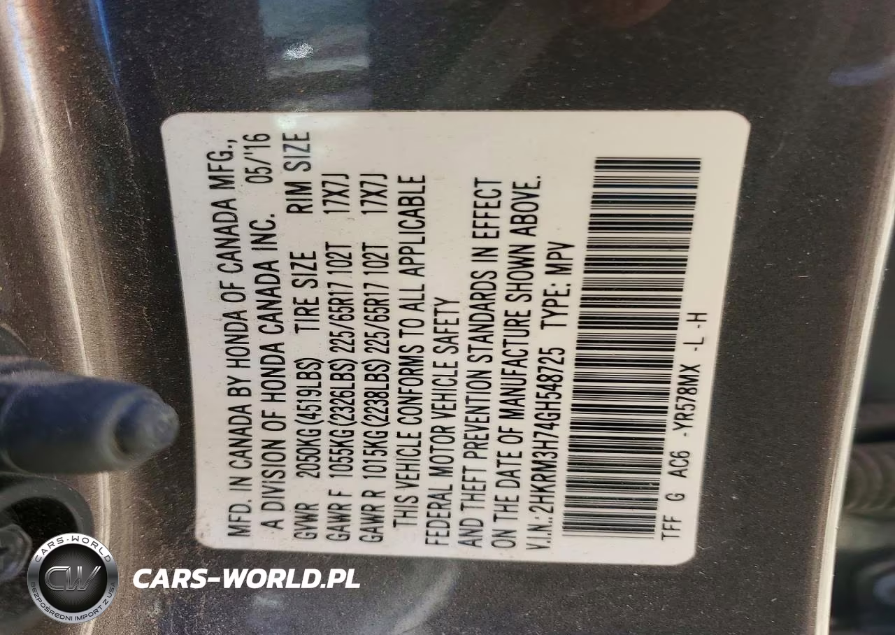 2016 Honda Cr-V Exl VIN:2HKRM3H74GH548725 - 13
