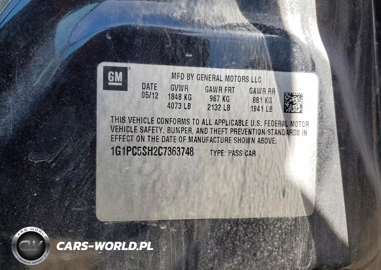 2012 Chevrolet Cruze Ls VIN:1G1PC5SH2C7363748 - 12