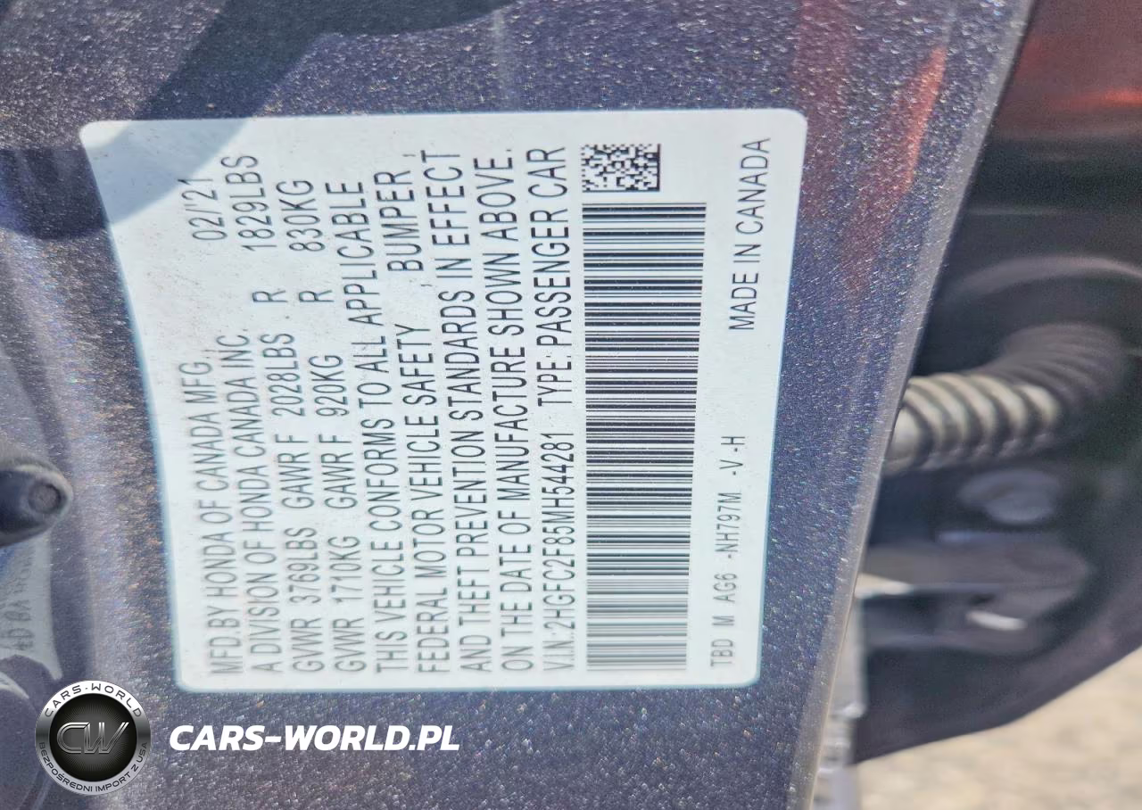 2021 Honda Civic Sport VIN:2HGFC2F85MH544281 - 12