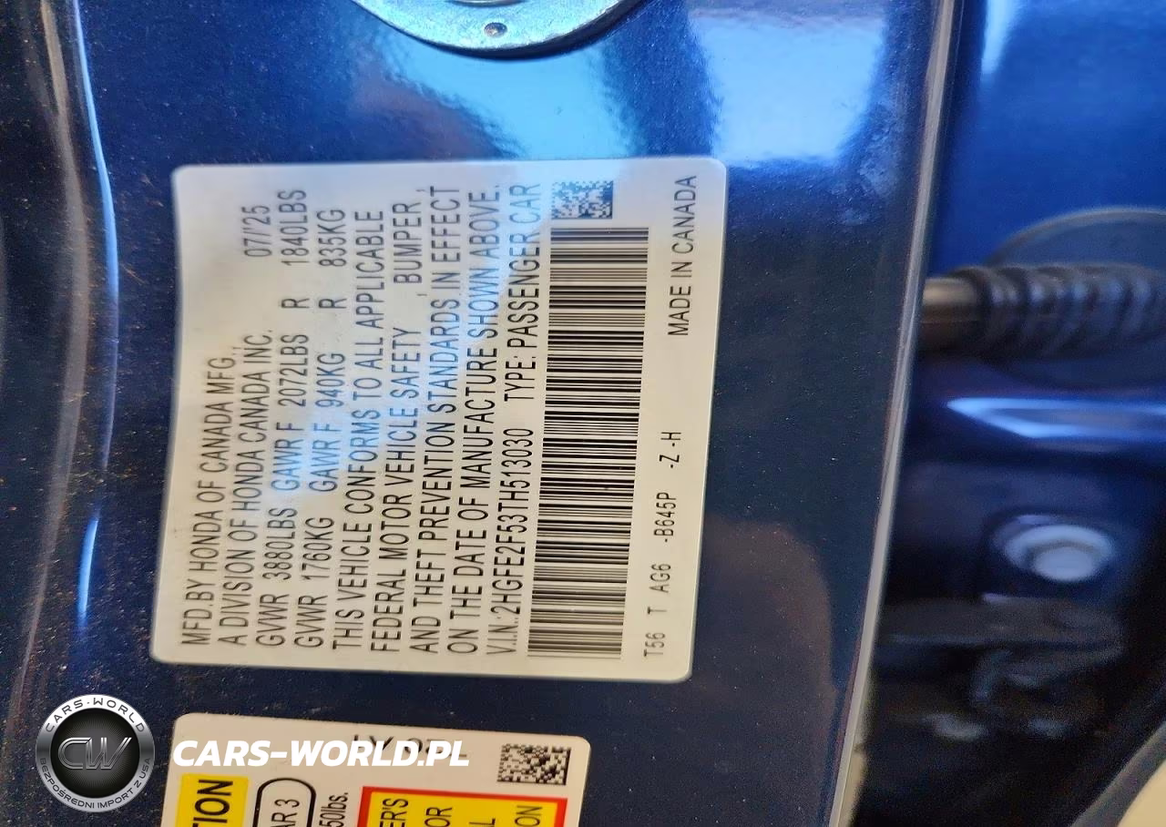 2026 Honda Civic Sport VIN:2HGFE2F53TH513030 - 12