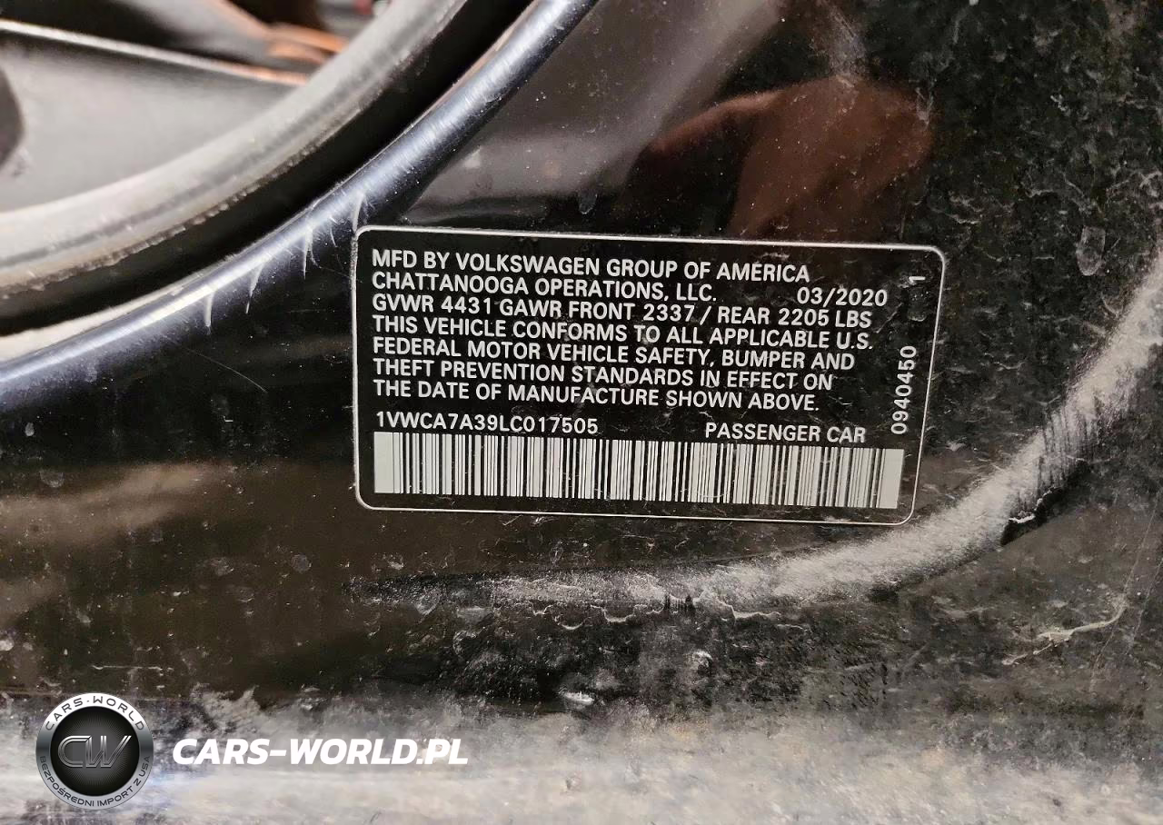 2020 Volkswagen Passat Sel VIN:1VWCA7A39LC017505 - 12