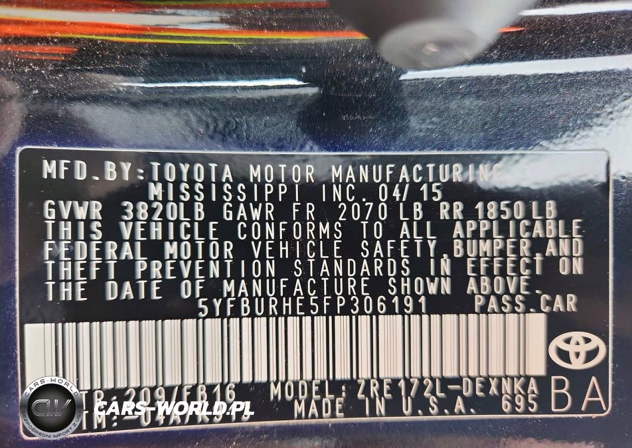 2015 Toyota Corolla Le Plus VIN:5YFBURHE5FP306191 - 12
