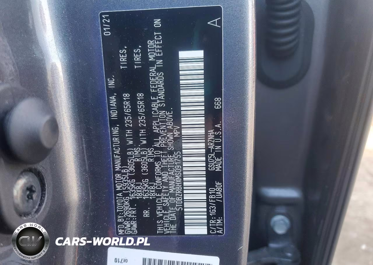 2021 Toyota Highlander Le VIN:5TDBZRBHXMS091755 - 13