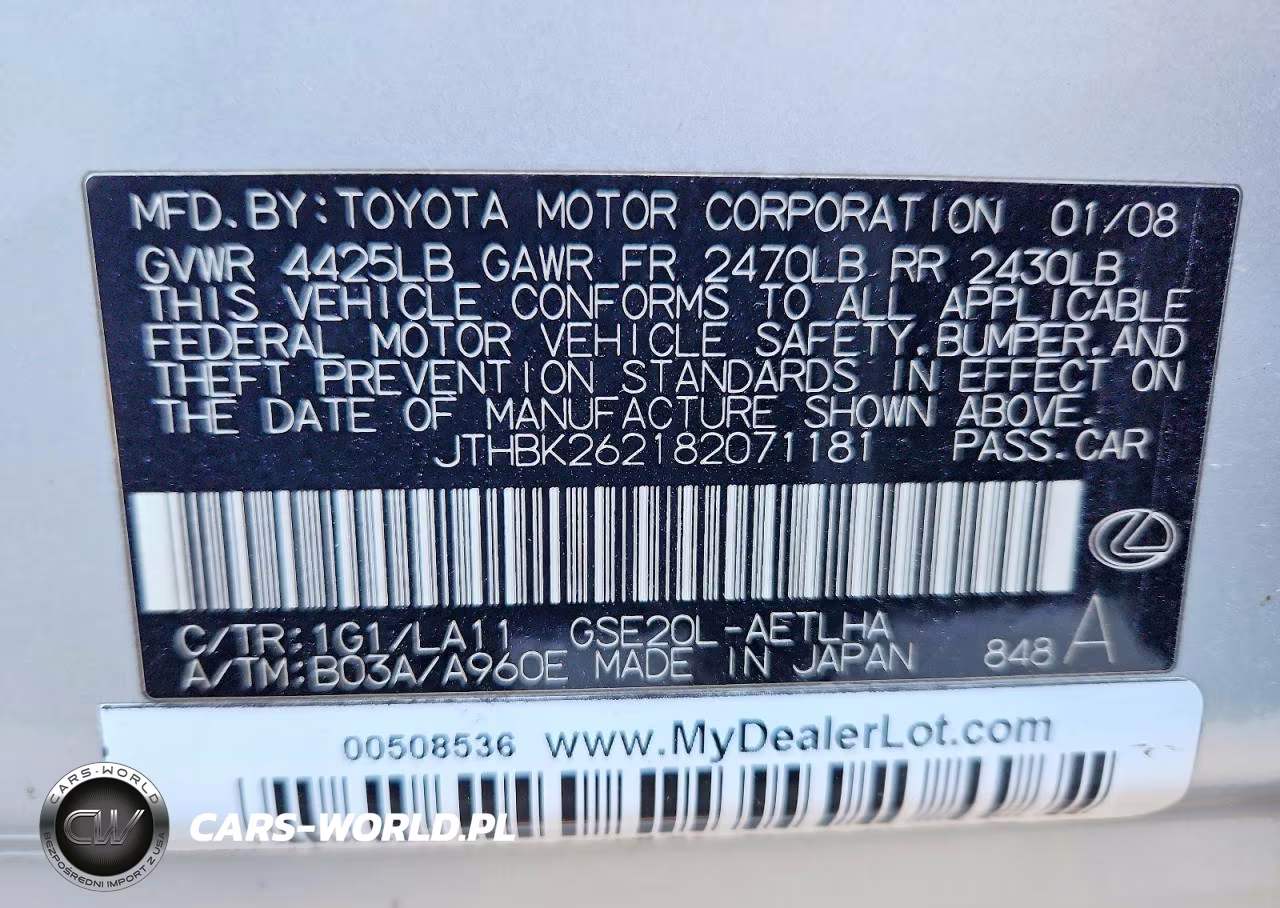 2008 Lexus Is 250 VIN:JTHBK262182071181 - 12
