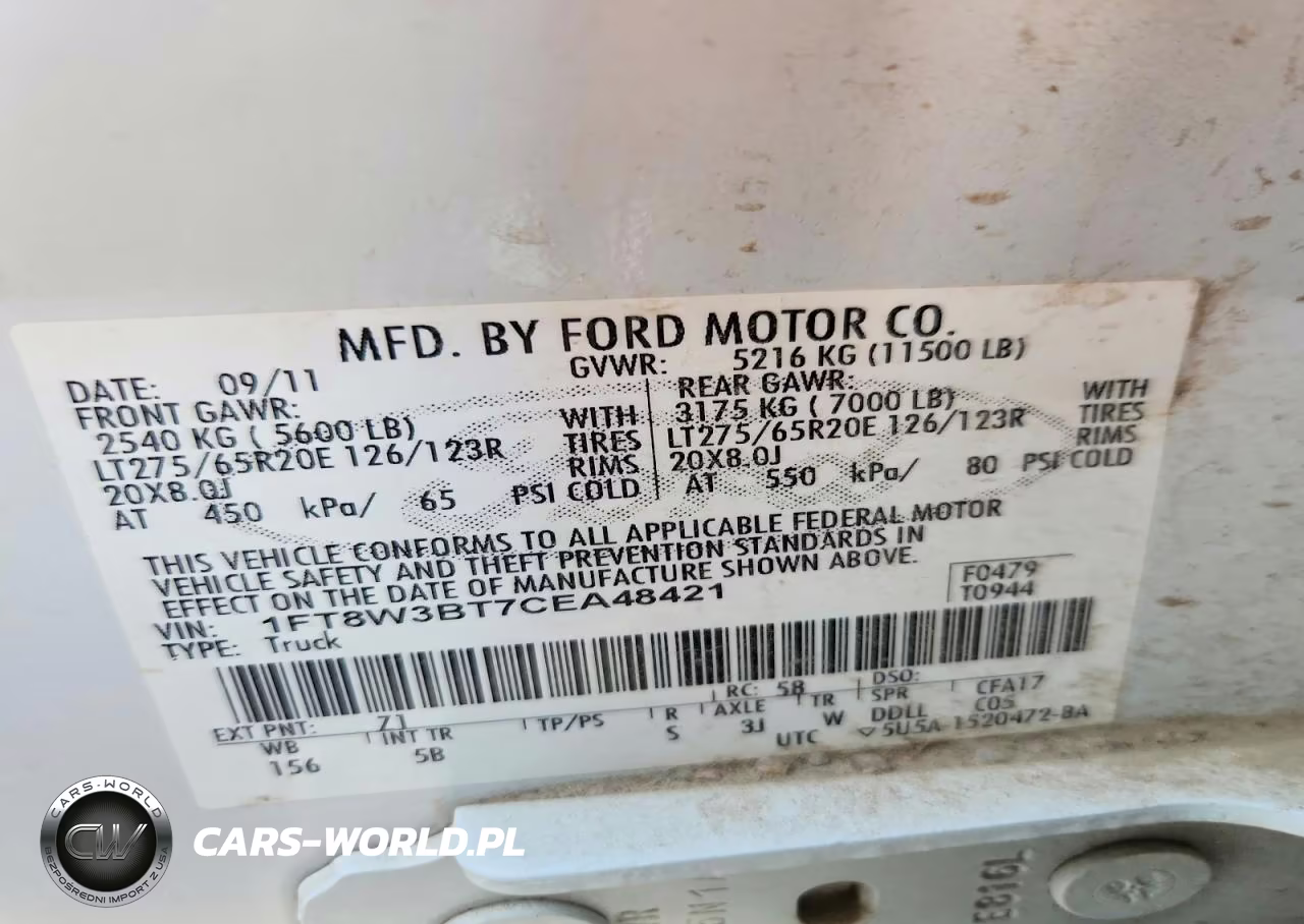 2012 Ford F350 Super Duty VIN:1FT8W3BT7CEA48421 - 12