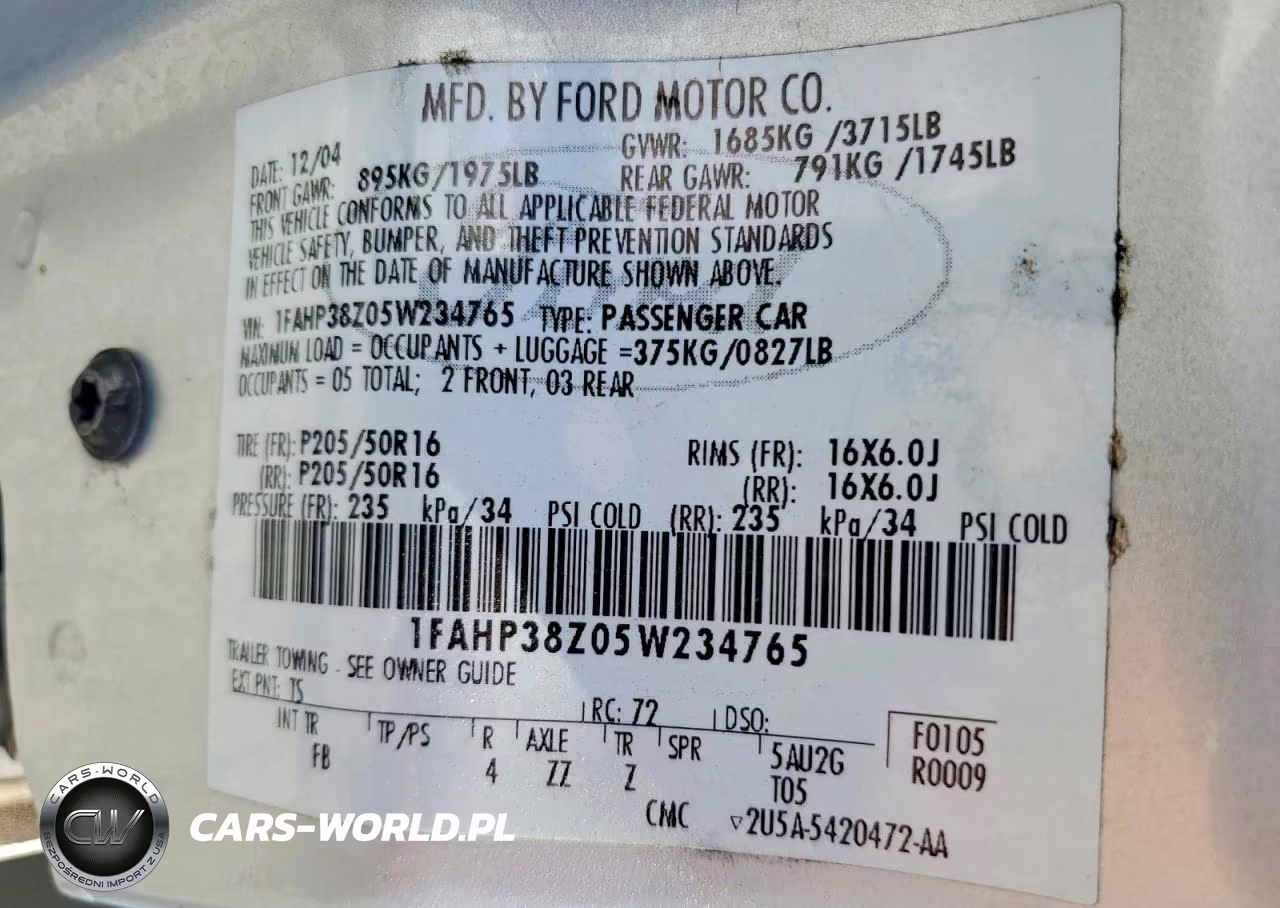 2005 Ford Focus Zx4 St VIN:1FAHP38Z05W234765 - 12