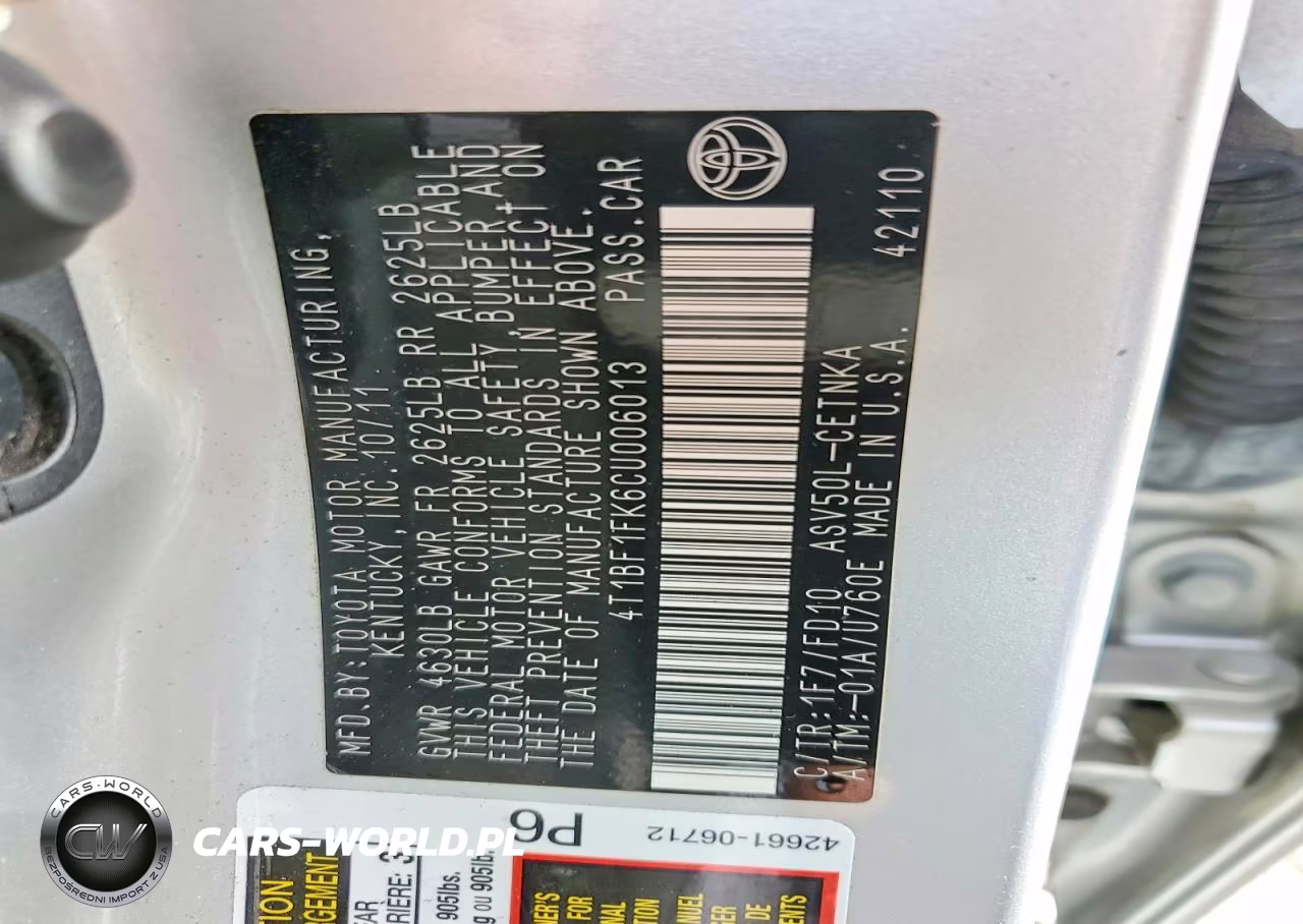 2012 Toyota Camry Le VIN:4T1BF1FK6CU006013 - 12