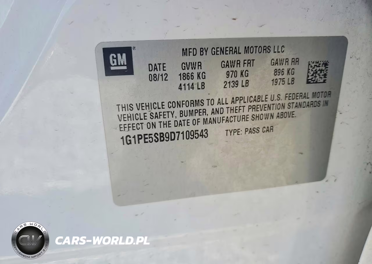 2013 Chevrolet Cruze Lt VIN:1G1PE5SB9D7109543 - 12