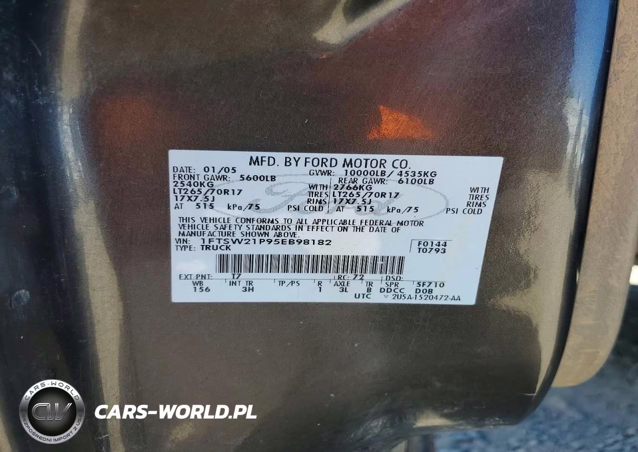 2005 Ford F250 Super Duty VIN:1FTSW21P95EB98182 - 12