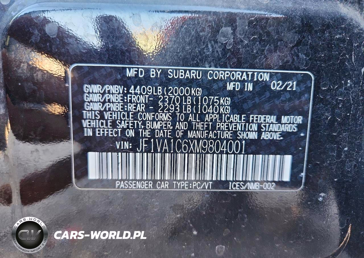 2021 Subaru Wrx Premium VIN:JF1VA1C6XM9804001 - 13