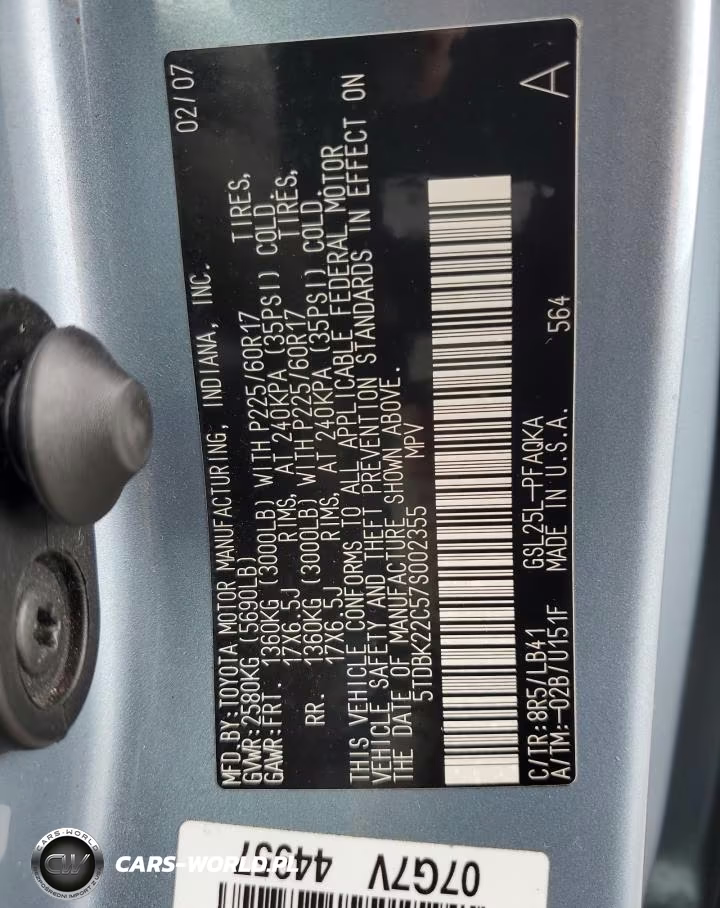 2007 Toyota Sienna Xle VIN:5TDBK22C57S002355 - 13