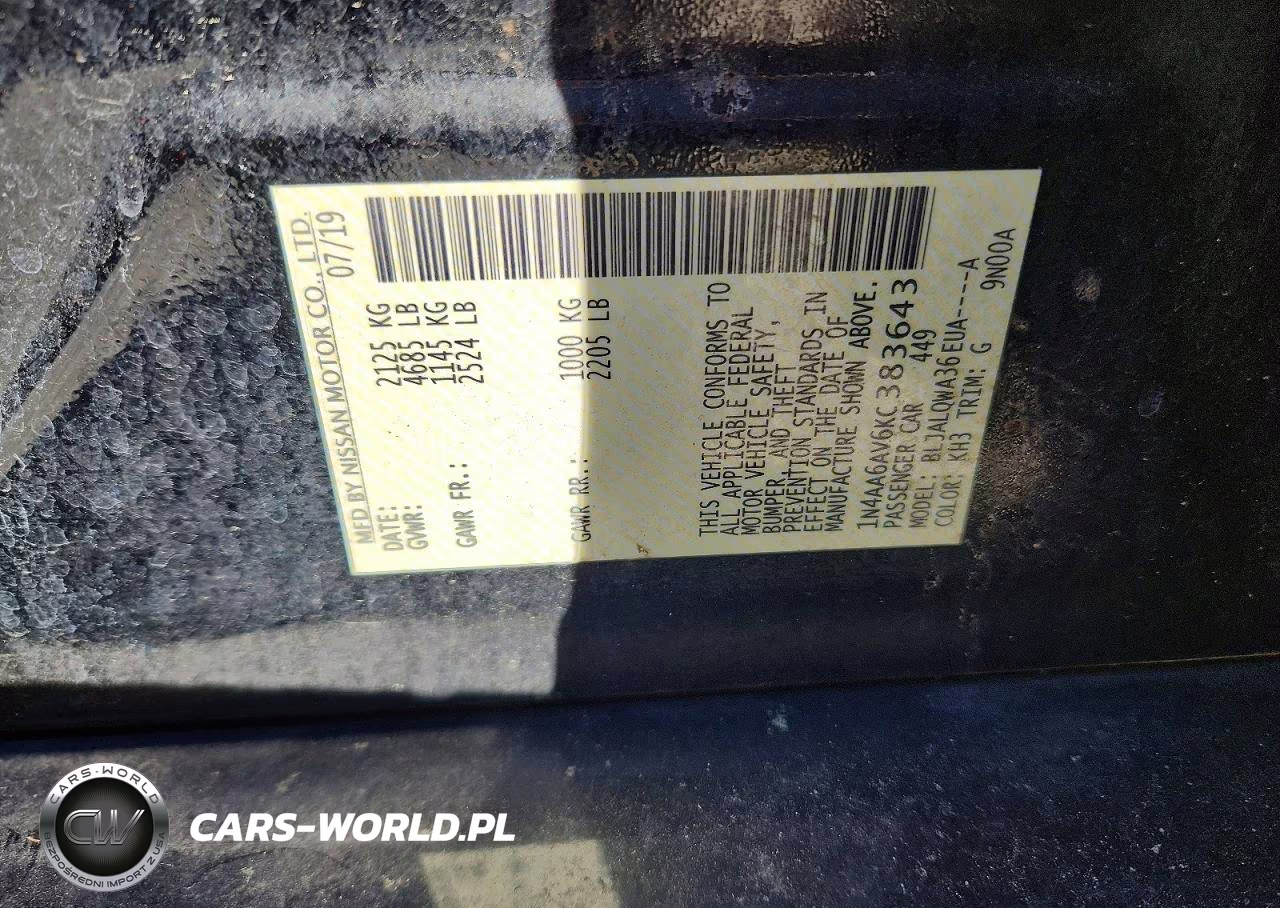 2019 Nissan Maxima 3.5 S VIN:1N4AA6AV6KC383643 - 12