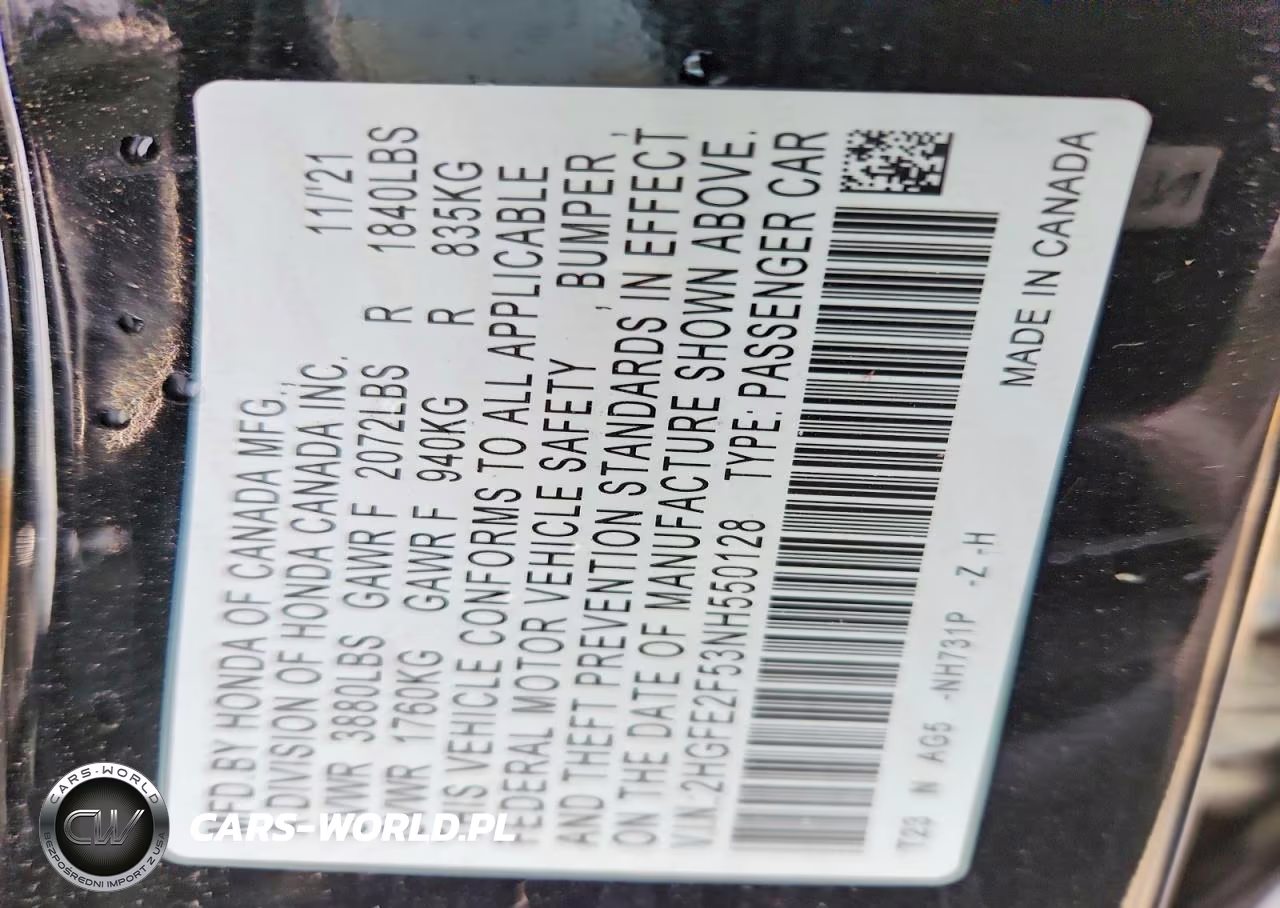 2022 Honda Civic Sport VIN:2HGFE2F53NH550128 - 12