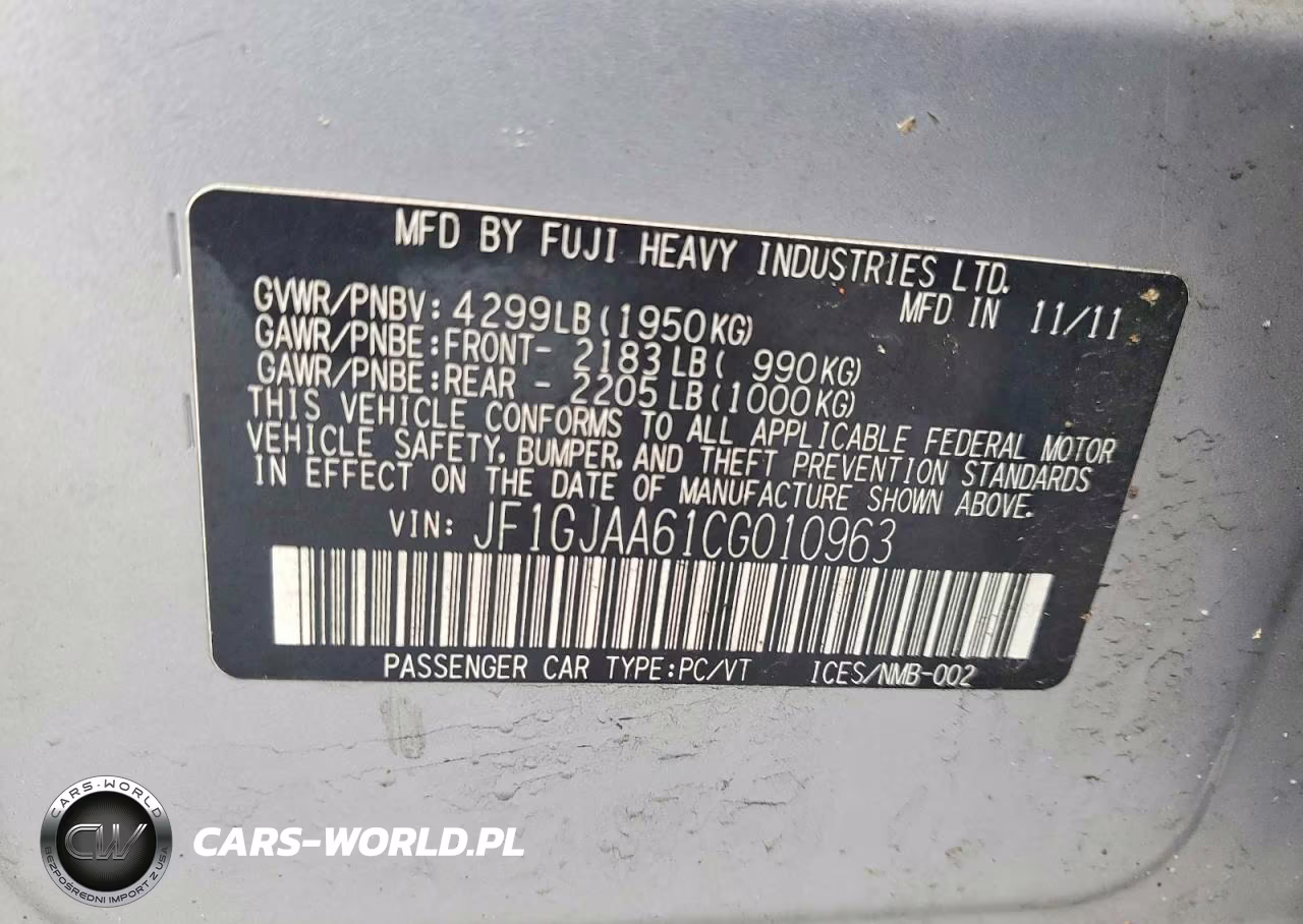 2012 Subaru Impreza VIN:JF1GJAA61CG010963 - 12