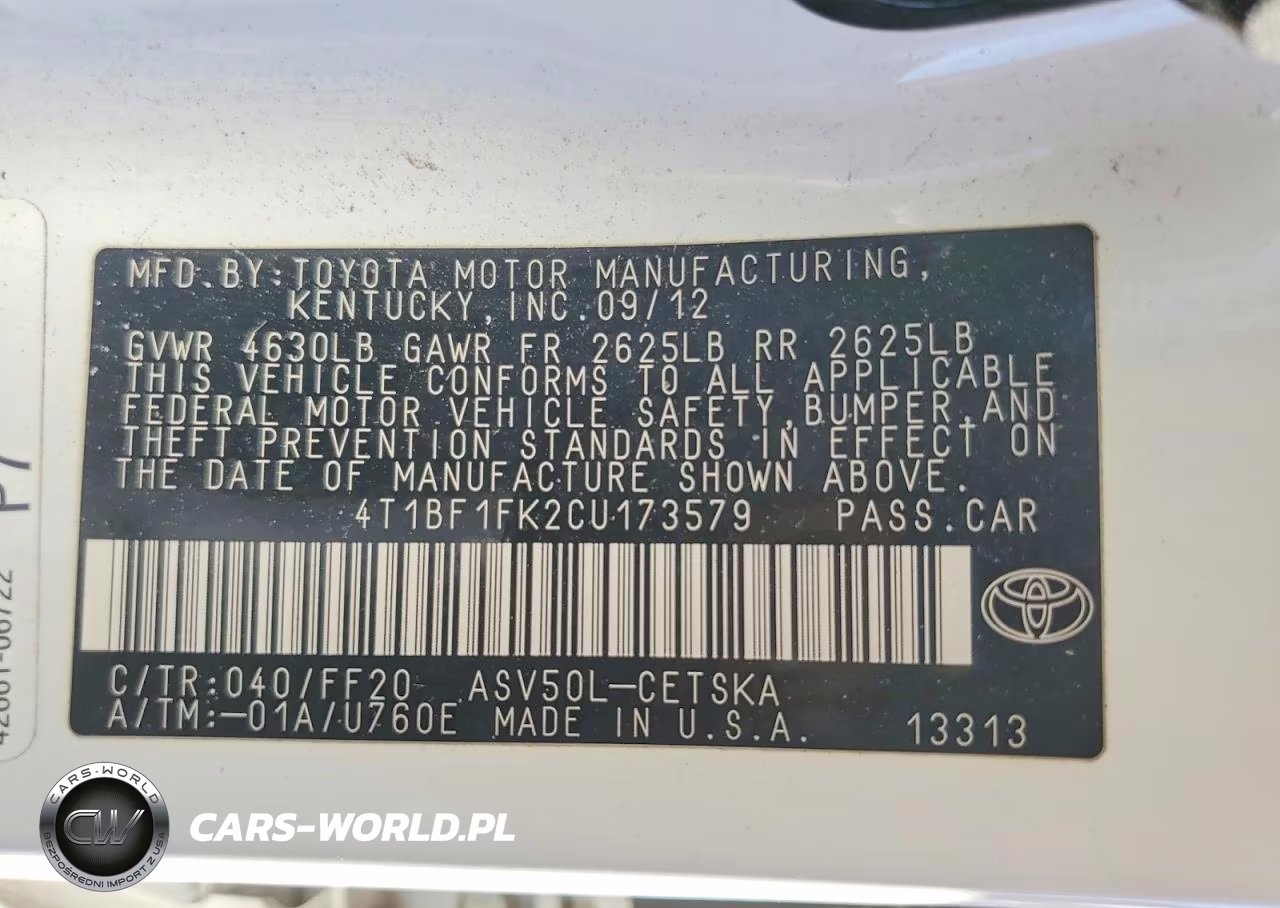 2012 Toyota Camry Base VIN:4T1BF1FK2CU173579 - 12