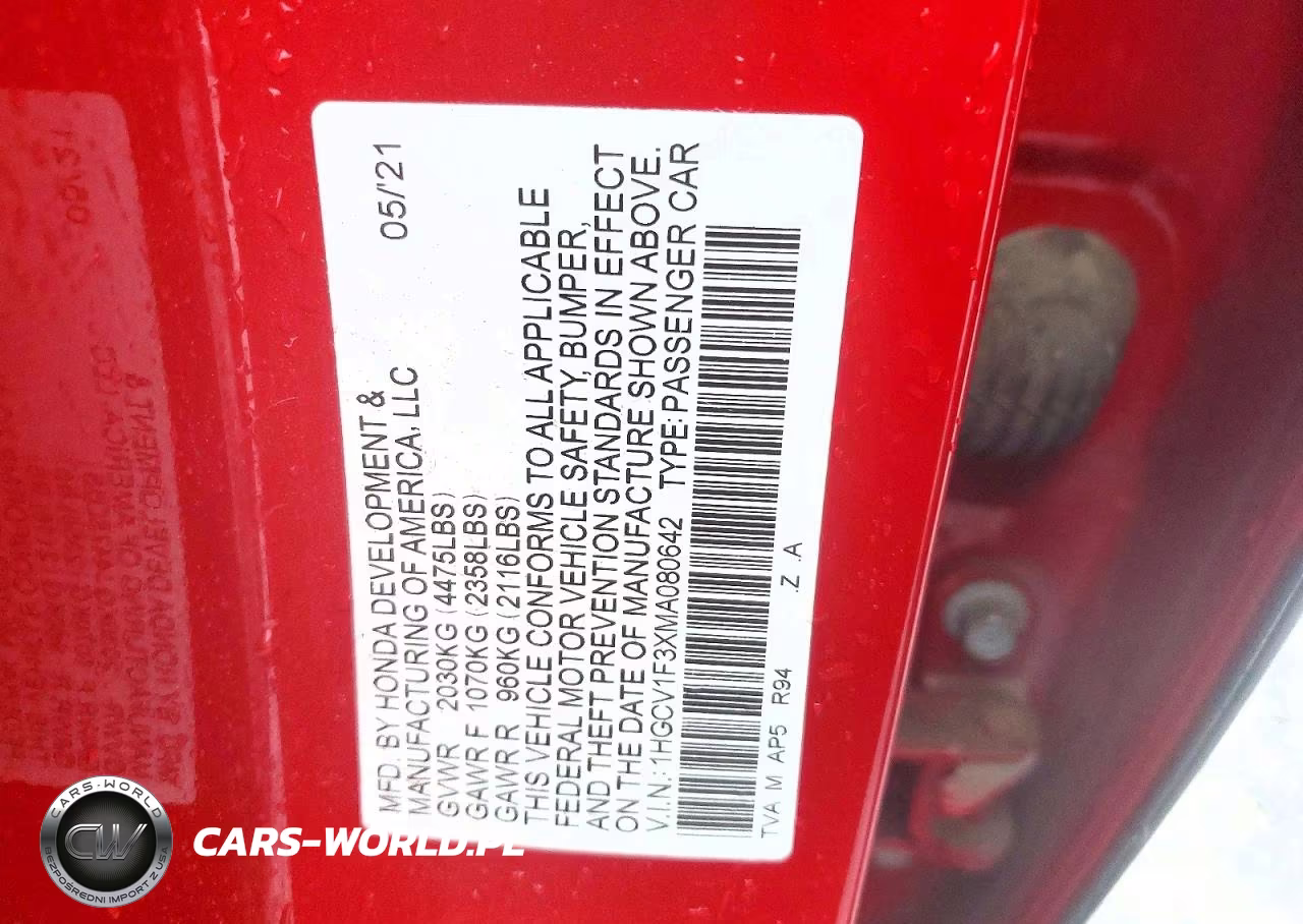 2021 Honda Accord Sport VIN:1HGCV1F3XMA080642 - 12