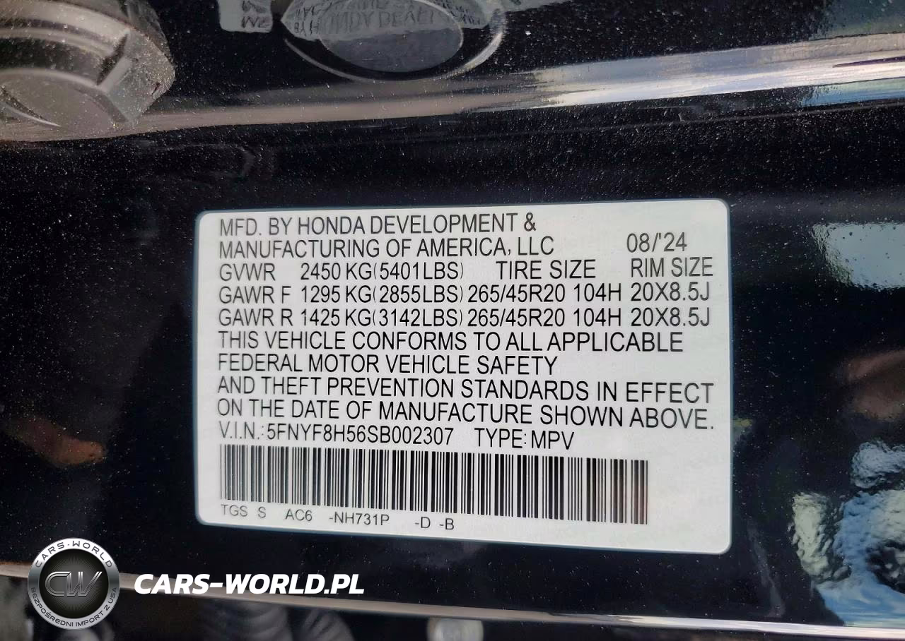 2025 Honda Passport Exl VIN:5FNYF8H56SB002307 - 14