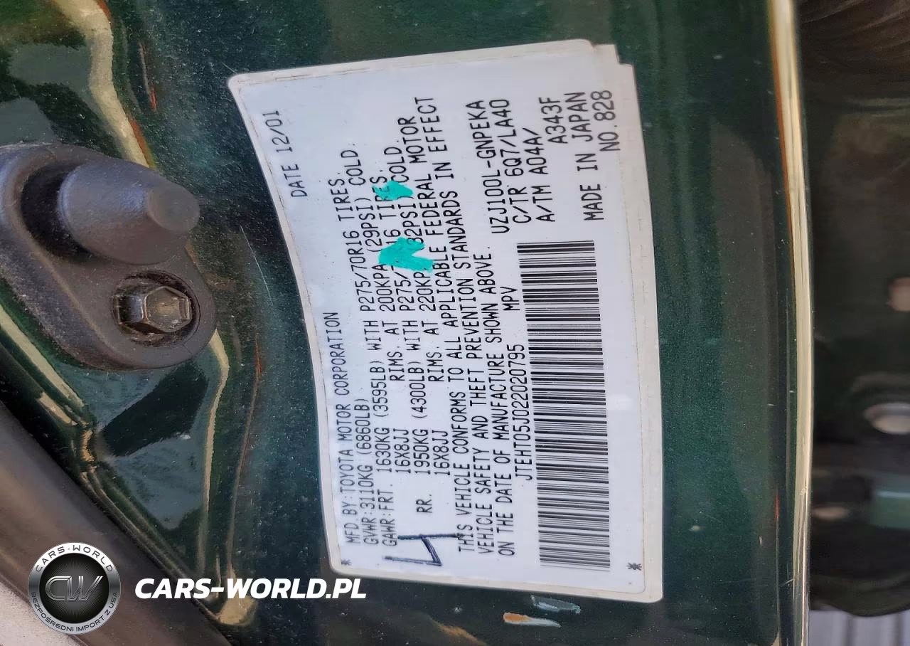 2002 Toyota Land Cruiser Base VIN:JTEHT05J022020795 - 12
