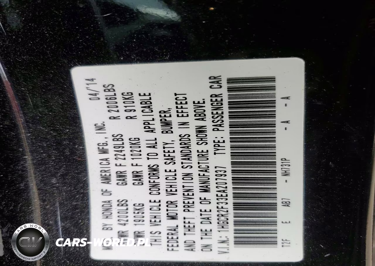 2014 Honda Accord Lx VIN:1HGCR2F33EA207937 - 12