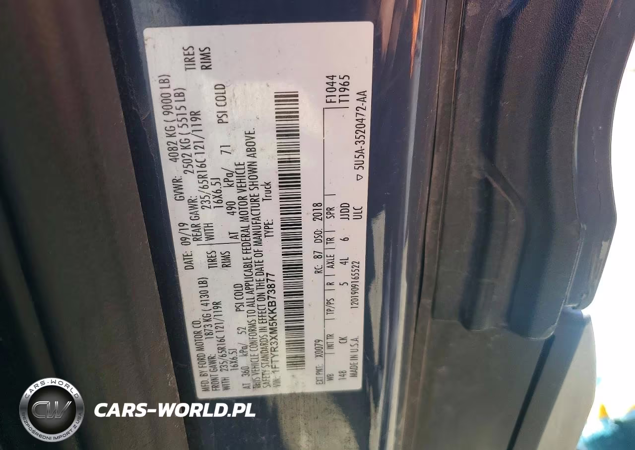 2019 Ford Transit T-250 VIN:1FTYR3XM5KKB73877 - 13