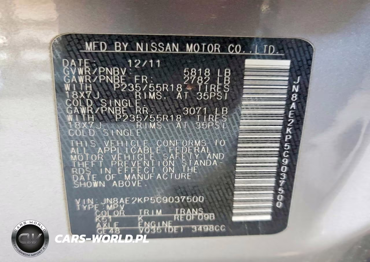 2012 Nissan Quest 3.5 S VIN:JN8AE2KP5C9037500 - 13