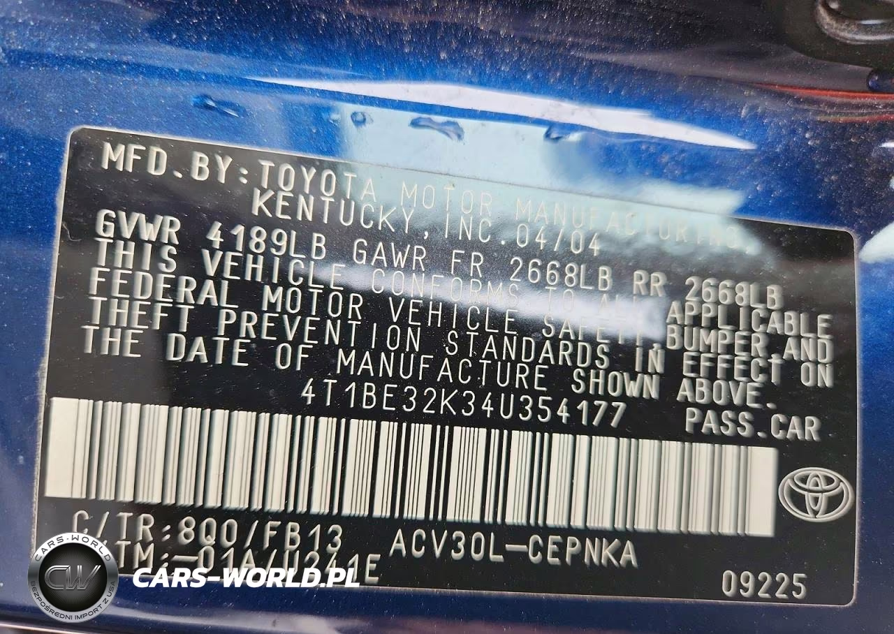 2004 Toyota Camry Le VIN:4T1BE32K34U354177 - 12