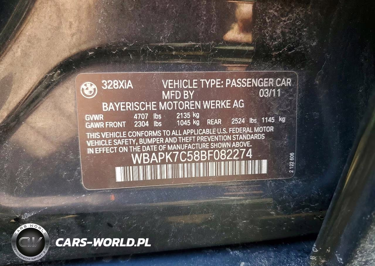 2011 BMW 328 Xi VIN:WBAPK7C58BF082274 - 12