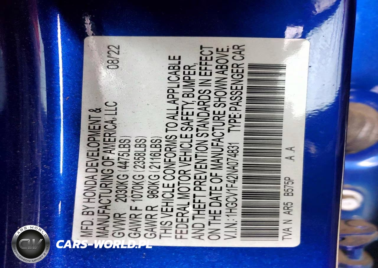 2022 Honda Accord Sport Se VIN:1HGCV1F42NA074831 - 12