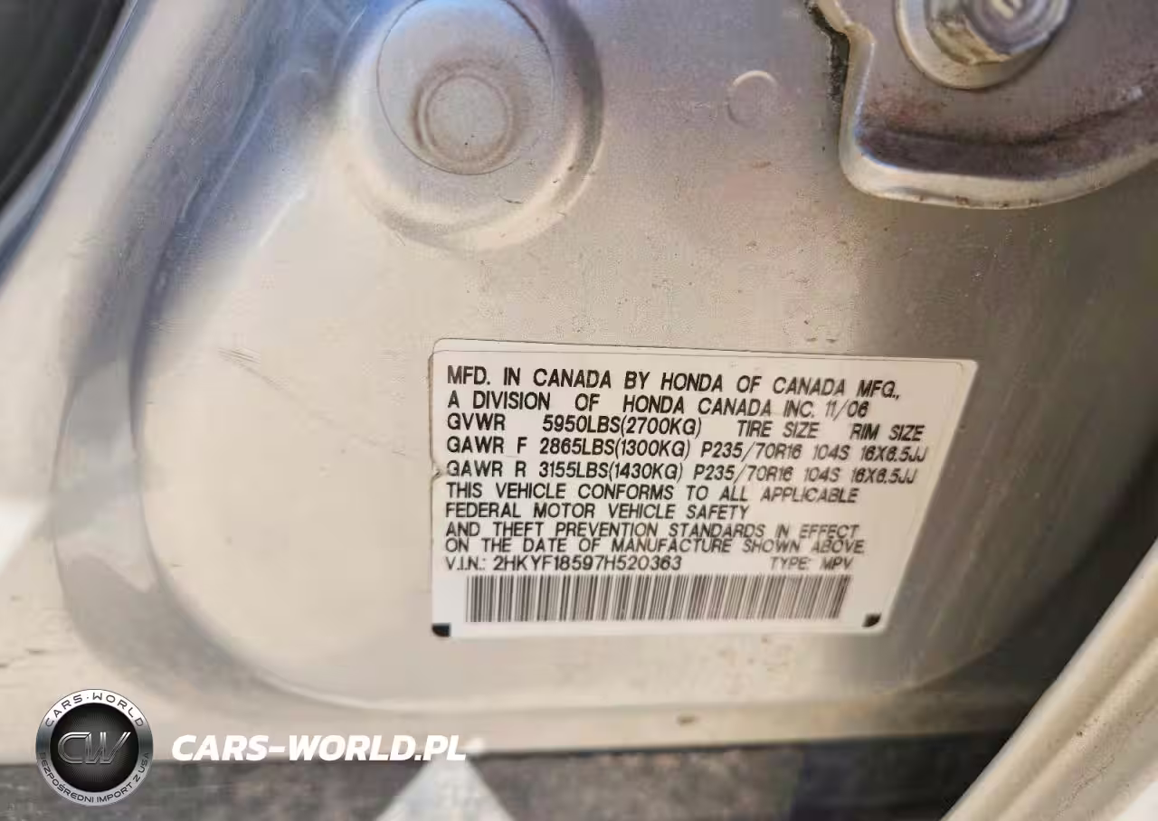 2007 Honda Pilot Exl VIN:2HKYF18597H520363 - 12