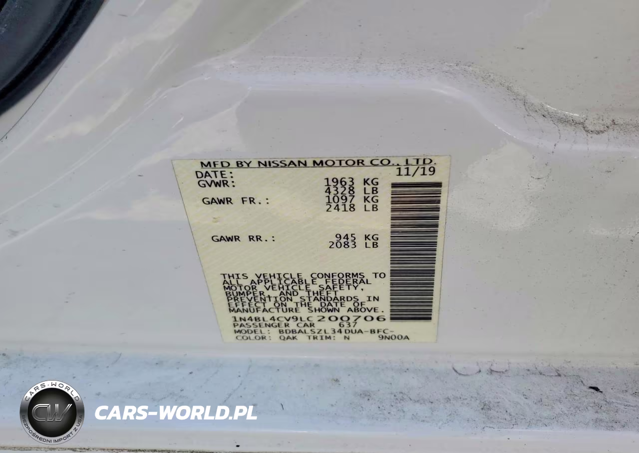 2020 Nissan Altima 2.5 Sr VIN:1N4BL4CV9LC200706 - 12
