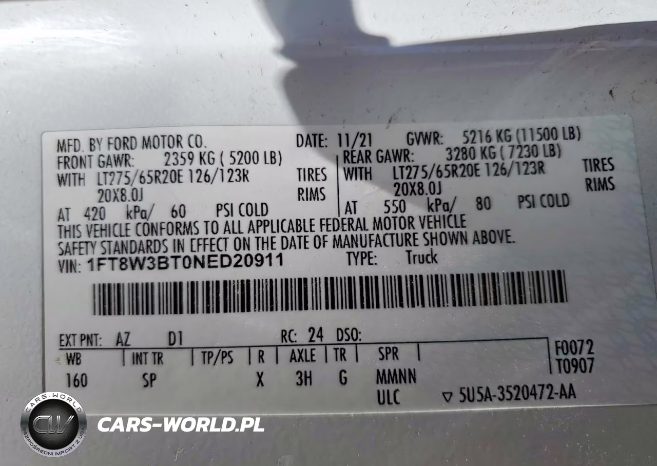 2022 Ford F350 Super Duty VIN:1FT8W3BT0NED20911 - 12