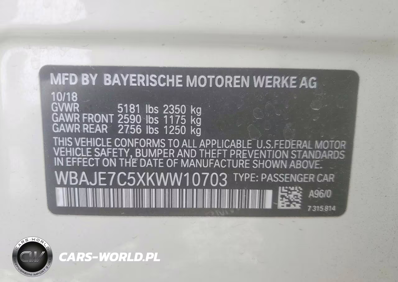 2019 BMW 540 Xi VIN:WBAJE7C5XKWW10703 - 12
