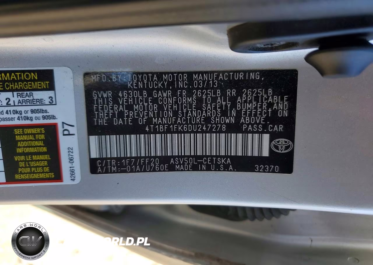 2013 Toyota Camry Se VIN:4T1BF1FK6DU247278 - 13
