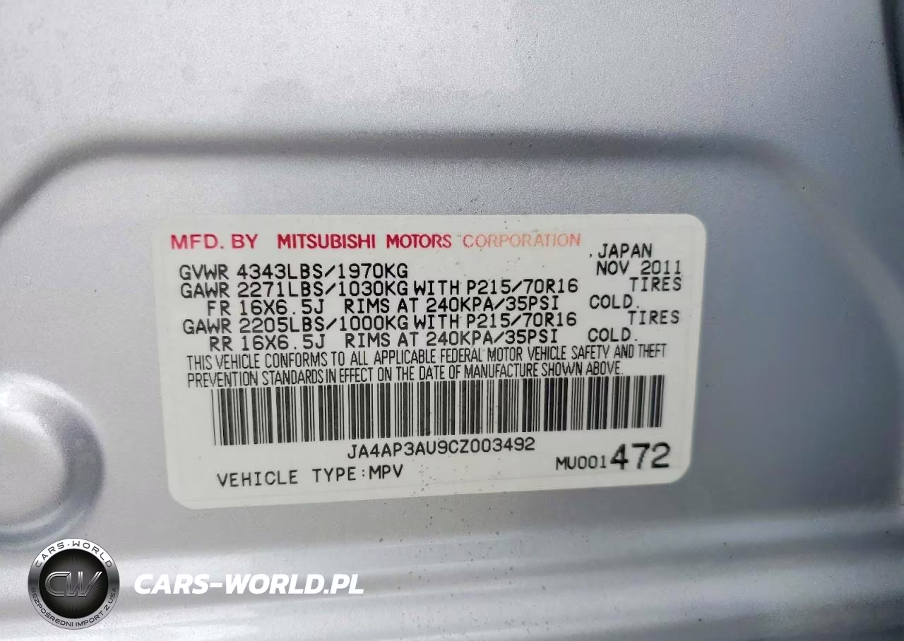 2012 Mitsubishi Outlander Sport Es VIN:JA4AP3AU9CZ003492 - 12