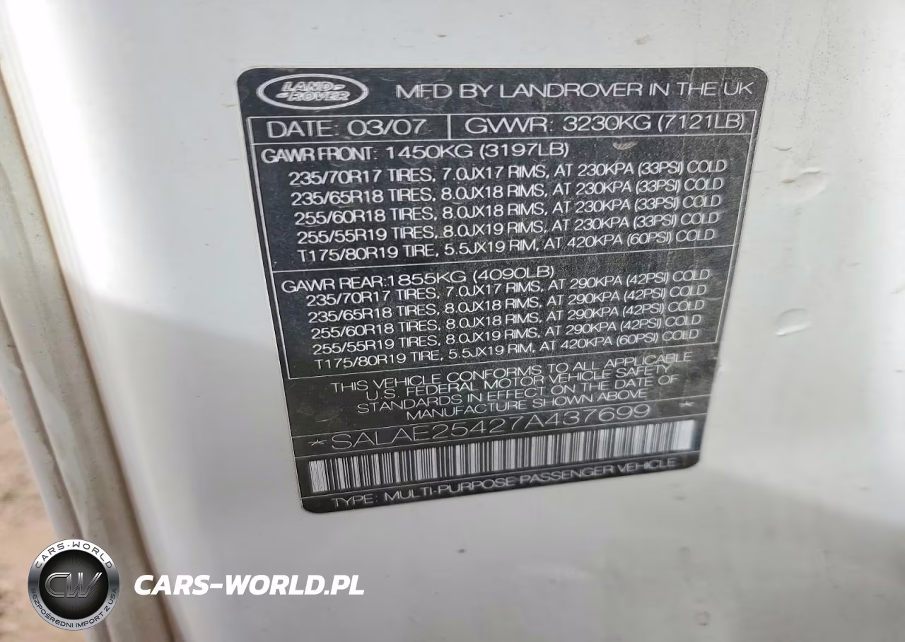 2007 Land Rover Lr3 Se VIN:SALAE25427A437699 - 12