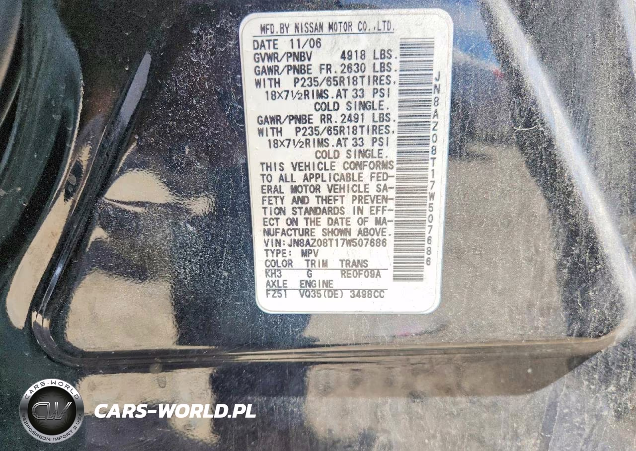2007 Nissan Murano S VIN:JN8AZ08T17W507686 - 13