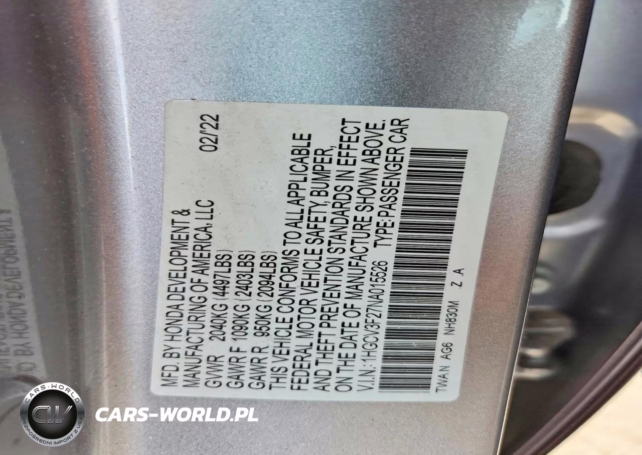 2022 Honda Accord Hybrid Sport VIN:1HGCV3F27NA015526 - 12