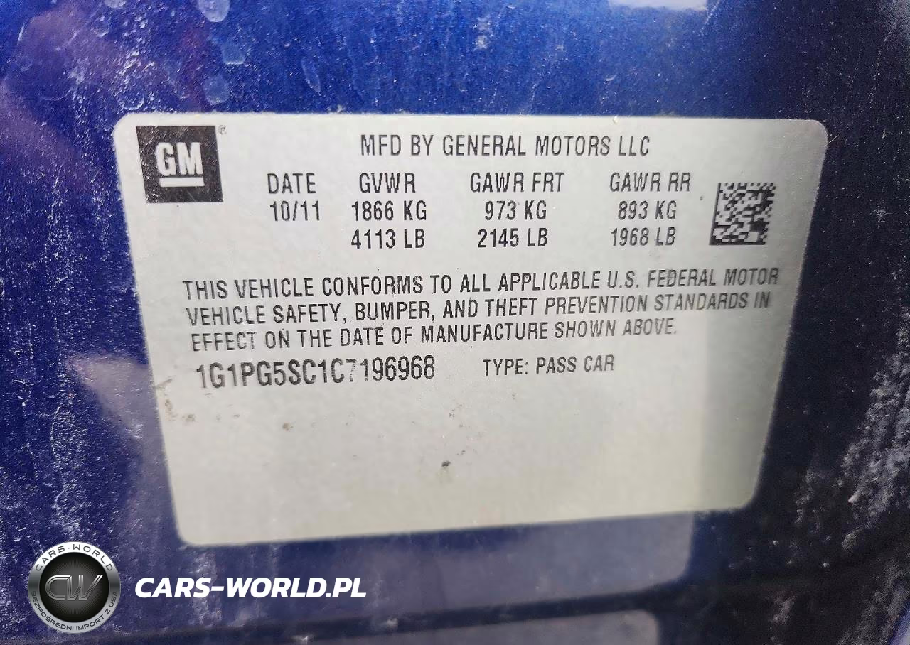 2012 Chevrolet Cruze Lt VIN:1G1PG5SC1C7196968 - 12