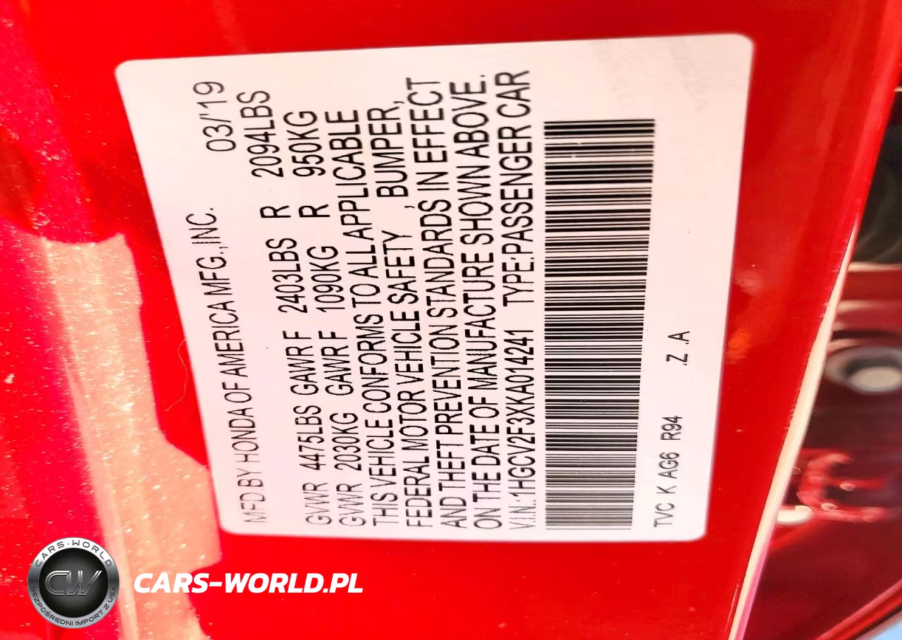2019 Honda Accord Sport VIN:1HGCV2F3XKA014241 - 12
