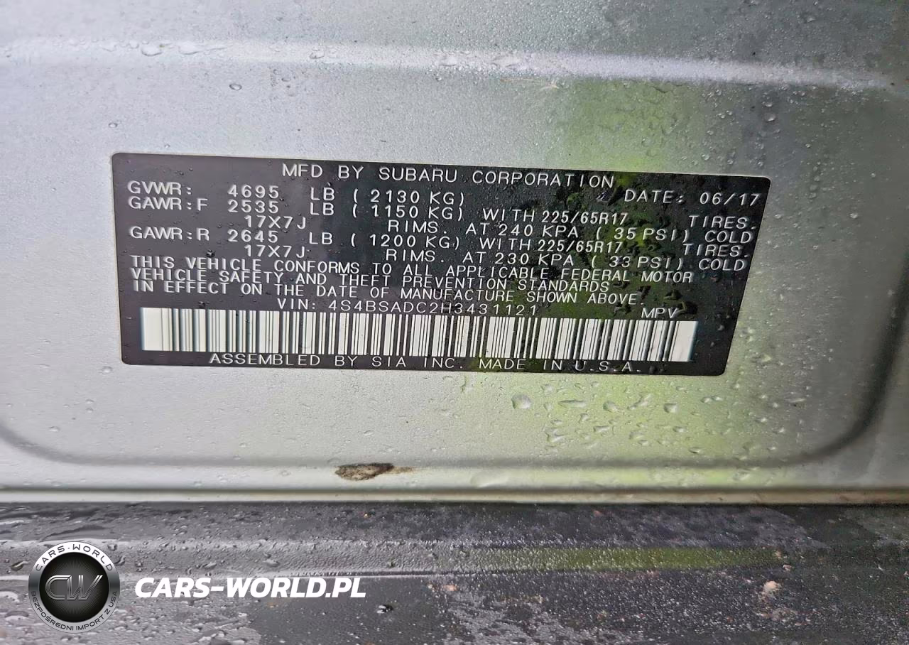 2017 Subaru Outback 2.5I Premium VIN:4S4BSADC2H3431121 - 13
