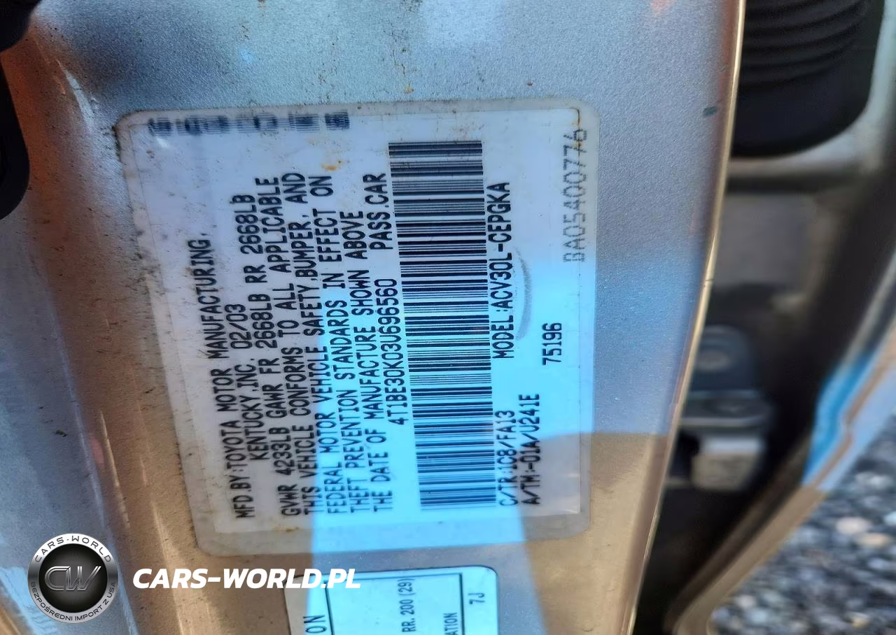 2003 Toyota Camry Xle VIN:4T1BE30K03U696560 - 12