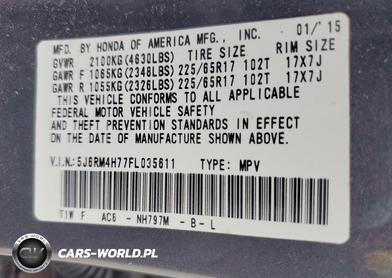2015 Honda Cr-V Exl VIN:5J6RM4H77FL035611 - 14