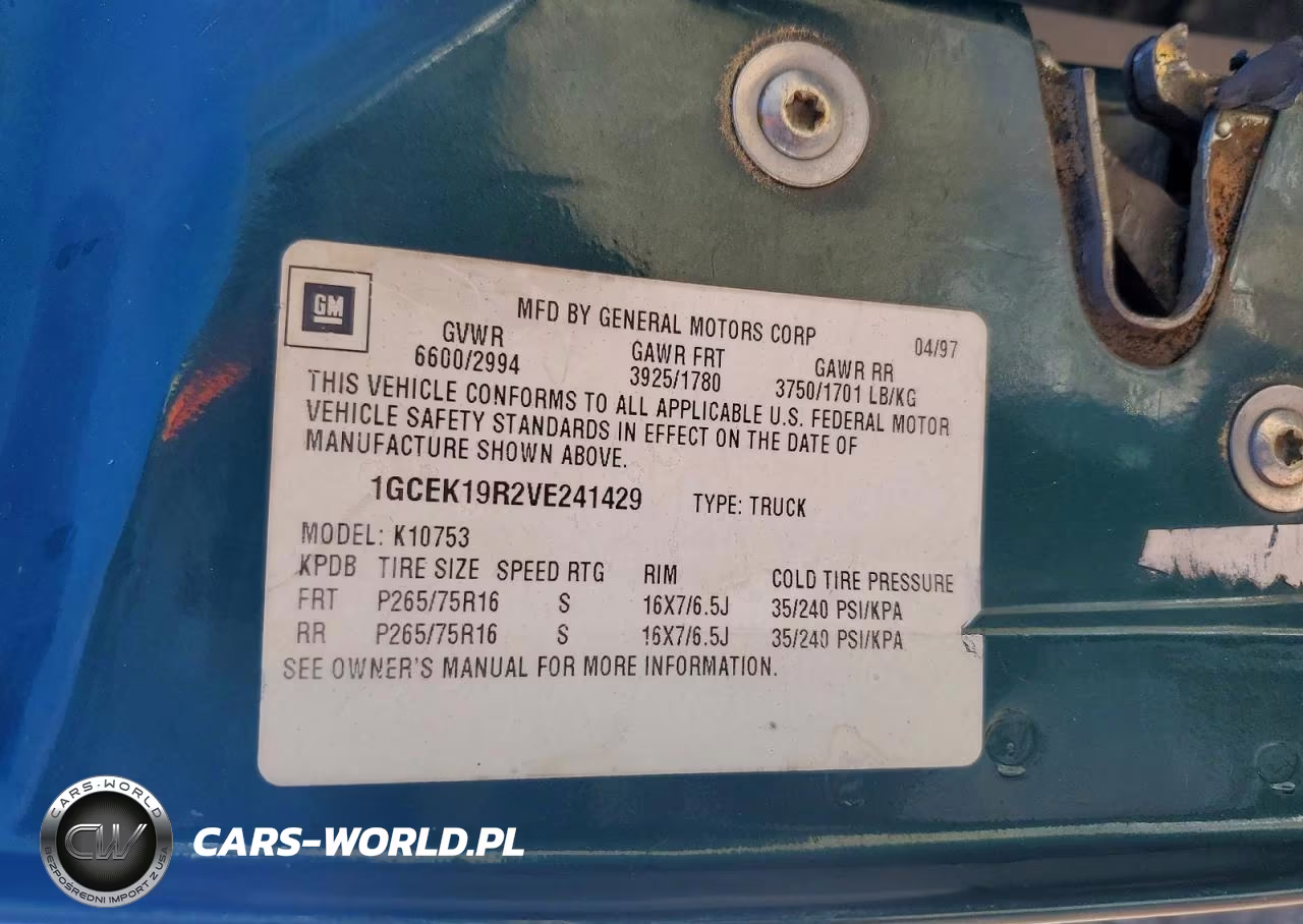 1997 Chevrolet Gmt-400 K1500 VIN:1GCEK19R2VE241429 - 12