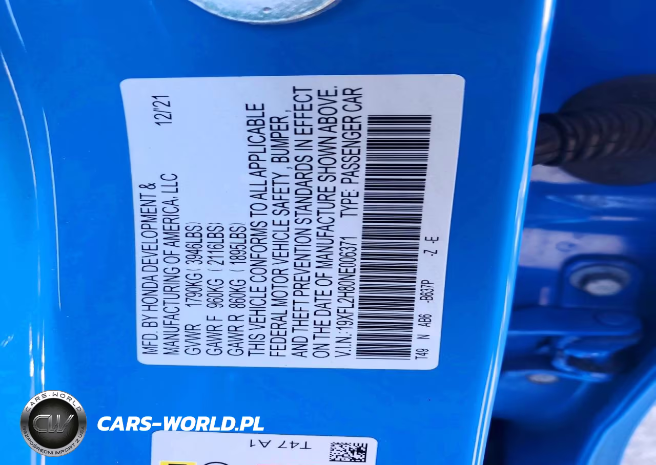 2022 Honda Civic Sport VIN:19XFL2H80NE006371 - 13